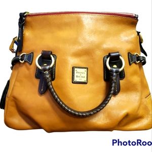 Dooney & Bourke Stanwich Satchel in Tan with Dark brown brass accents